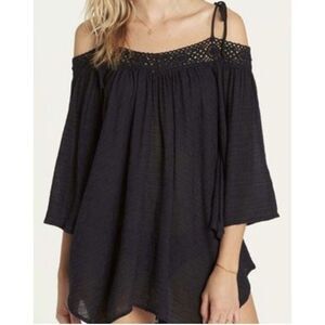 Billabong Swim Cover Up Women Size Large Black Crochet Neckline Gauzy